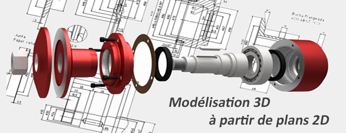 Service de modlisation 3D  partir d'un plan CAD 2D ou d'un simple croquis. Nos infographistes 3D transforment vos dessins techniques en fichiers 3D imprimables. Mise en 3D de vos projets de pices de rechanges et pices industrielles.