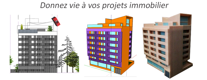 Fabrication de maquettes d'architecture par impression 3D couleur  prix comptitif. Imprimer une maquette d'un projet immobilier en 3 d. Livraison rapide, prix ajust  votre budget en adaptant la technologie choisie et la taille.